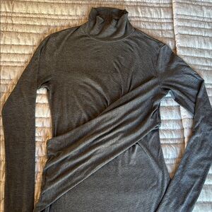 THEORY Charcoal  Grey Turtleneck T-Shirt Knit Draped Dress Business Casual Small